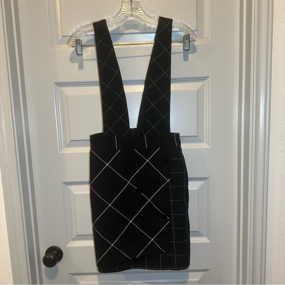 Maje Black Joly Pinafore Check Overall Dress size 38